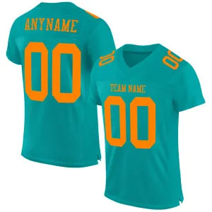 Custom Aqua Bay Orange Mesh Authentic Football Jersey