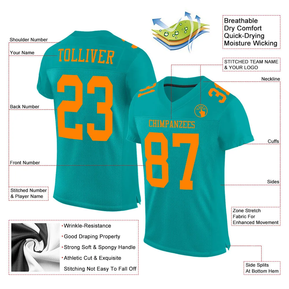 Custom Aqua Bay Orange Mesh Authentic Football Jersey