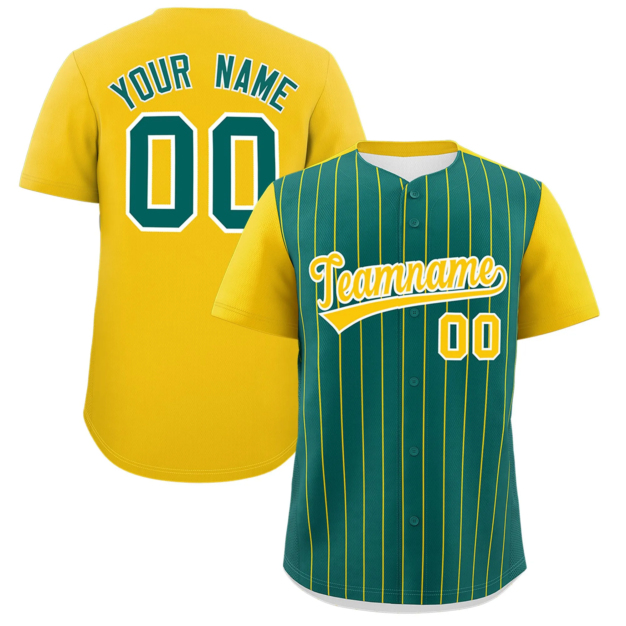 Custom Aqua Gold Pinstripe Personalized Two-Tone Authentic Baseball Jersey