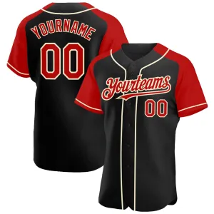 Custom Black Red-Cream Authentic Raglan Sleeves Baseball Jersey