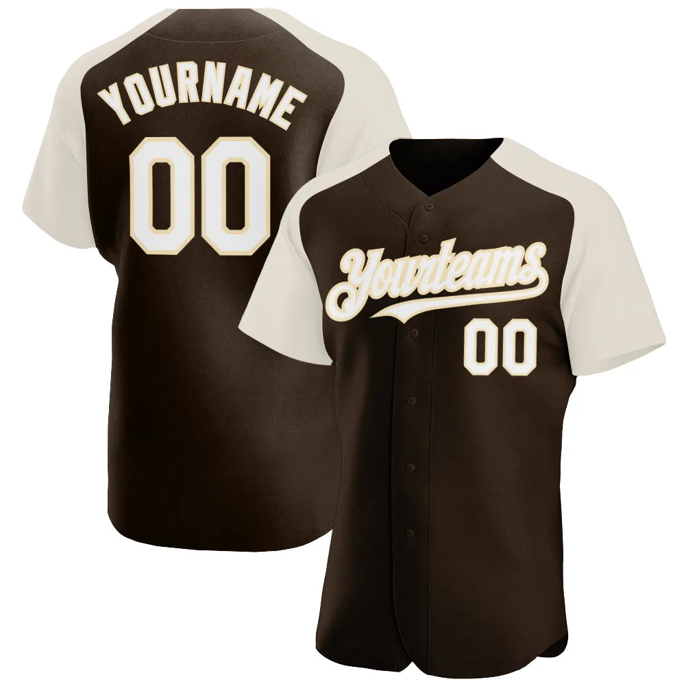 Custom Brown White-Cream Authentic Raglan Sleeves Baseball Jersey