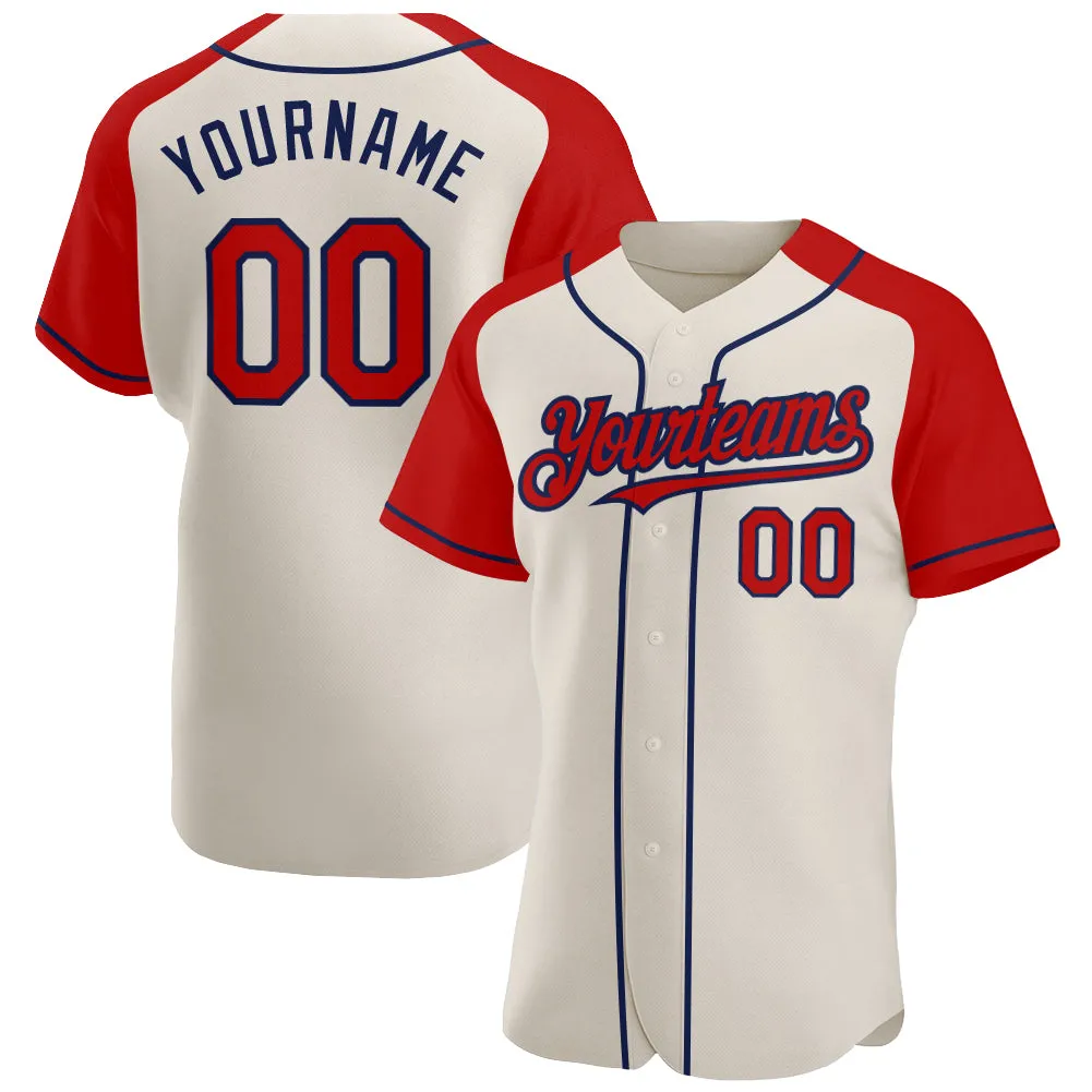 Custom Cream Red-Navy Authentic Raglan Sleeves Baseball Jersey