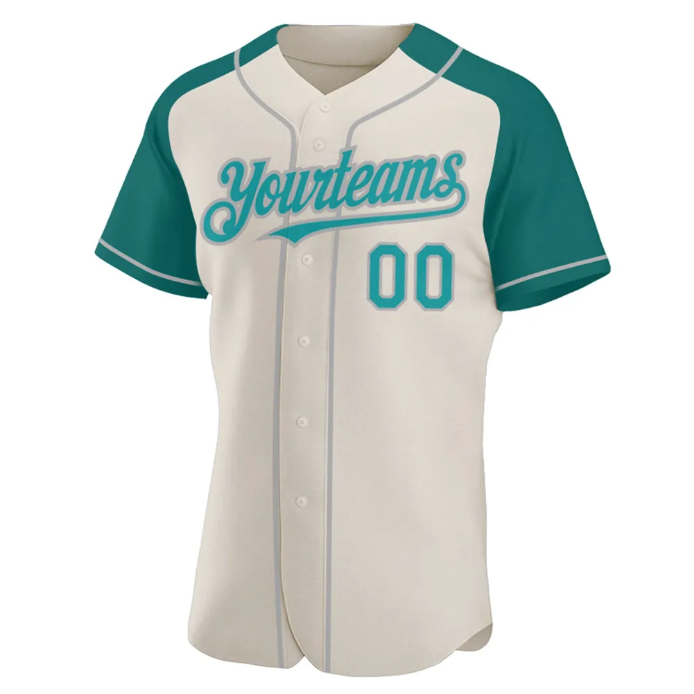 Custom Cream Teal-Gray Authentic Raglan Sleeves Baseball Jersey