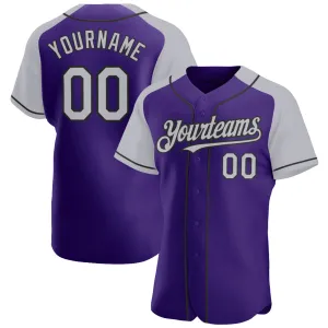 Custom Purple Gray-Black Authentic Raglan Sleeves Baseball Jersey