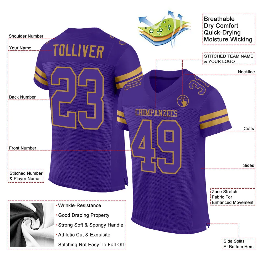 Custom Purple Purple-Old Gold Mesh Authentic Football Jersey