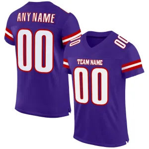 Custom Purple White-Red Mesh Authentic Football Jersey