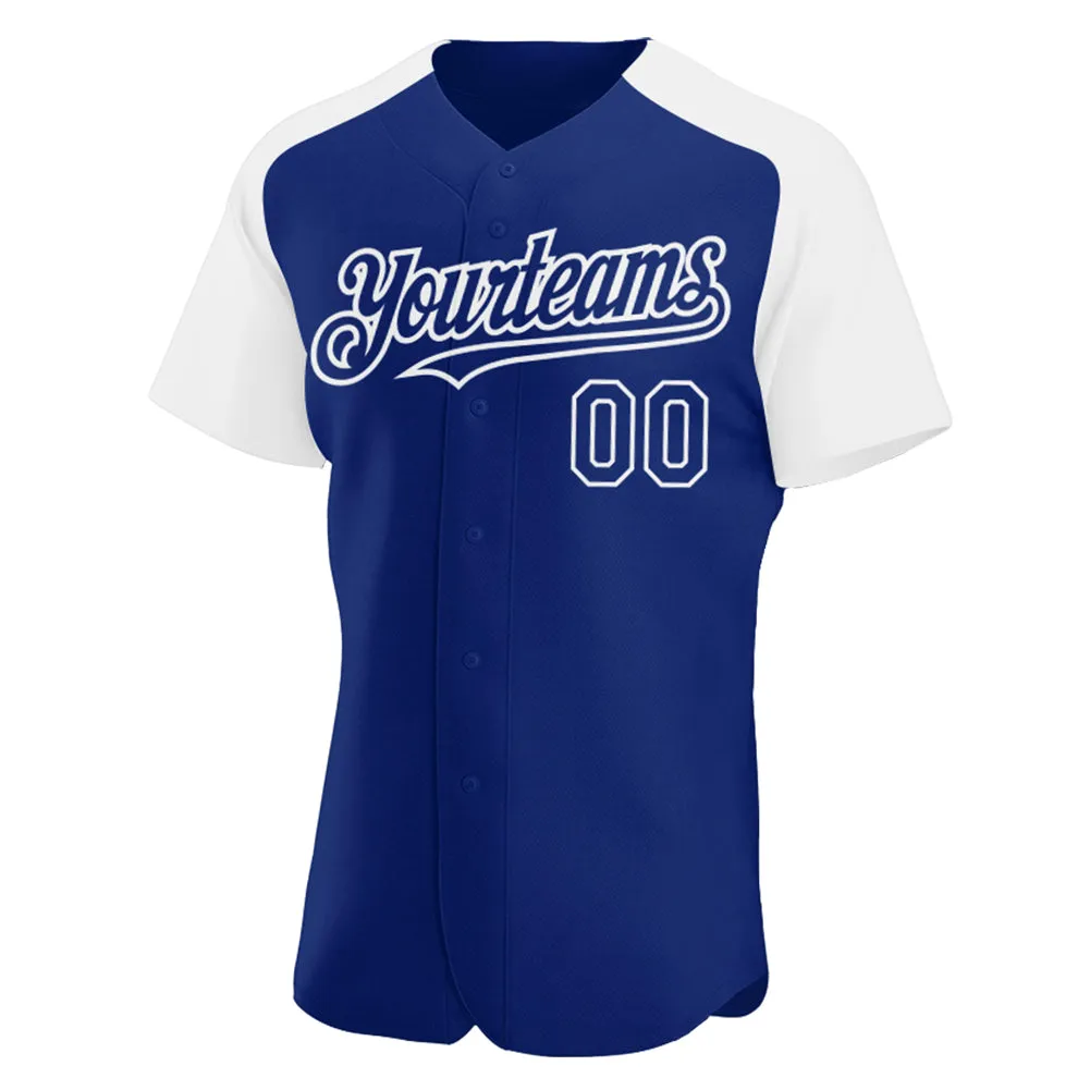 Custom Royal White Authentic Raglan Sleeves Baseball Jersey