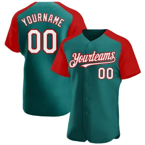 Custom Teal White-Red Authentic Raglan Sleeves Baseball Jersey