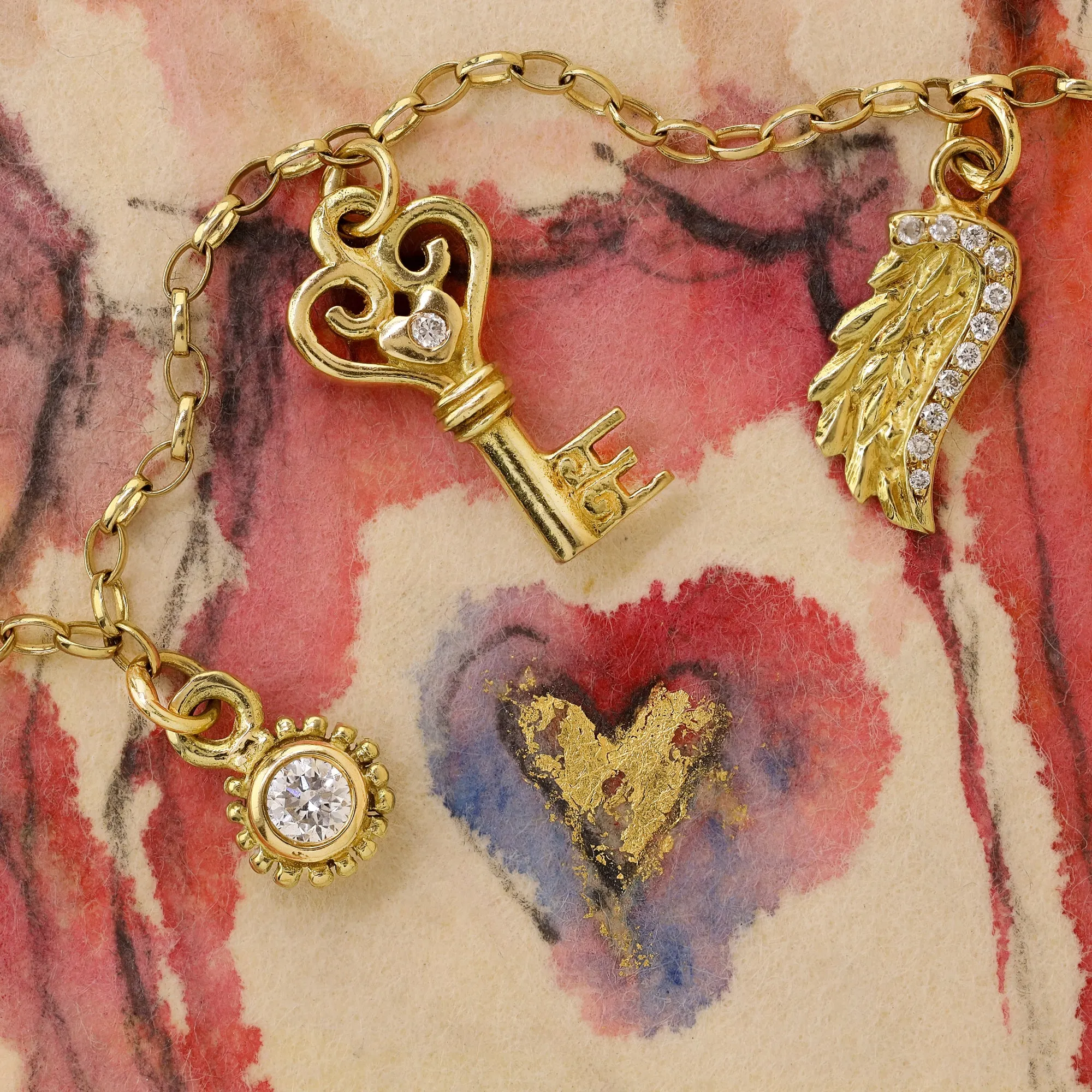 Diamond Heart Key Charm