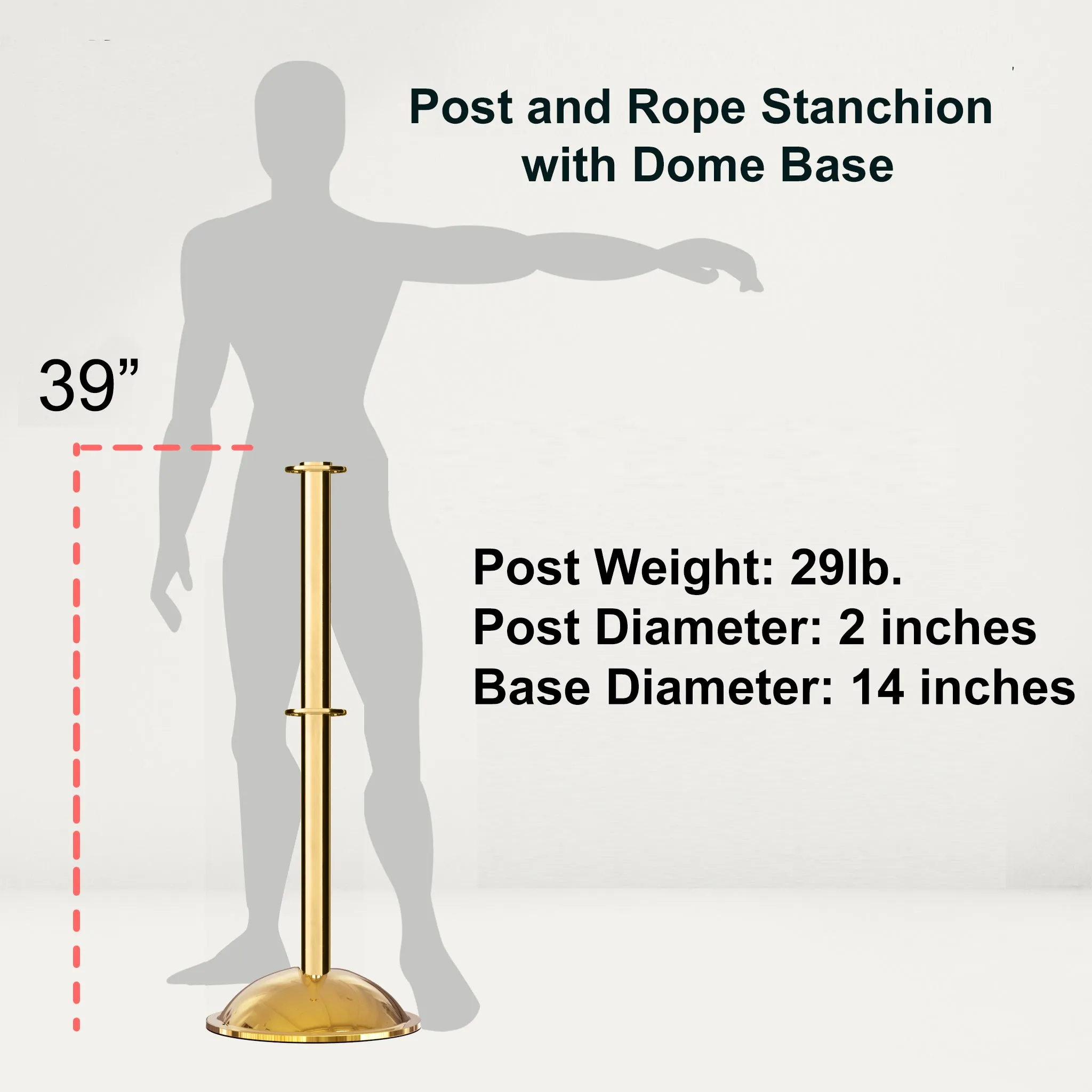 Flat Top Post and Rope Stanchion with Dome Base - Montour Line CDLineD