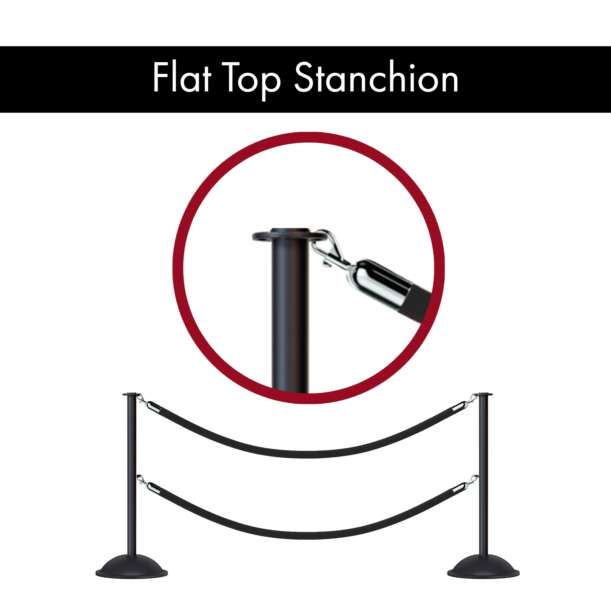 Flat Top Post and Rope Stanchion with Dome Base - Montour Line CDLineD