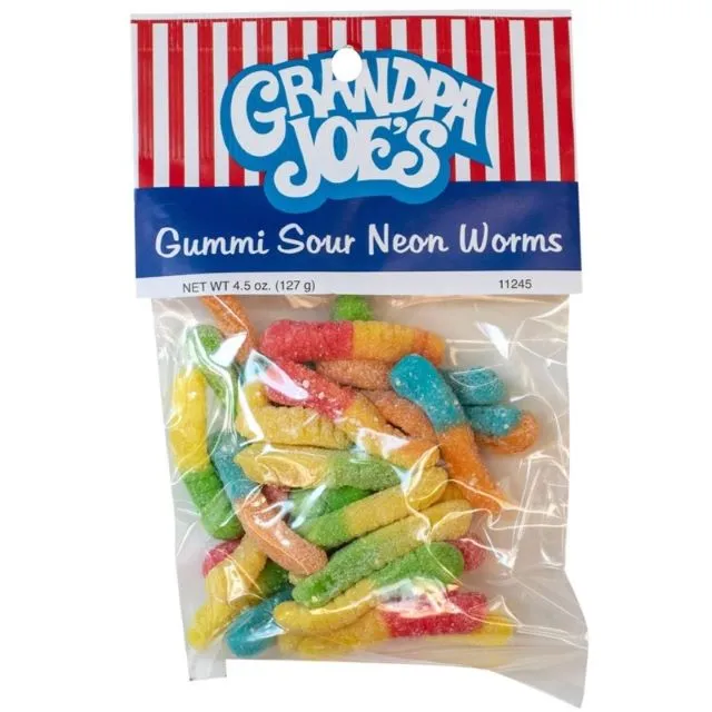 Grandpa Joe's Gummi Sour Neon Worms 4.5 oz