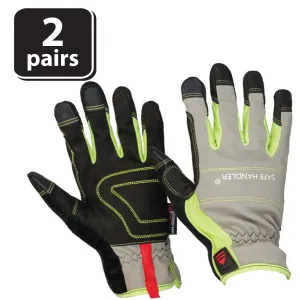 High Visibility Reinforced Palm, Tech Gloves, Fitted Wrists (2 Pairs)