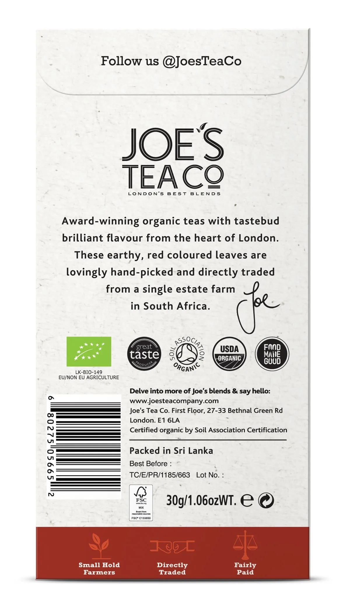 Joe's Tea Co. Rest-Repeat Rooibos 15x Biodegradeable Pyramid Bags 15 bags