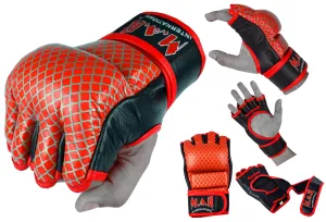 MAR-236 | Genuine Leather Red MMA Competition Gloves Open Palm