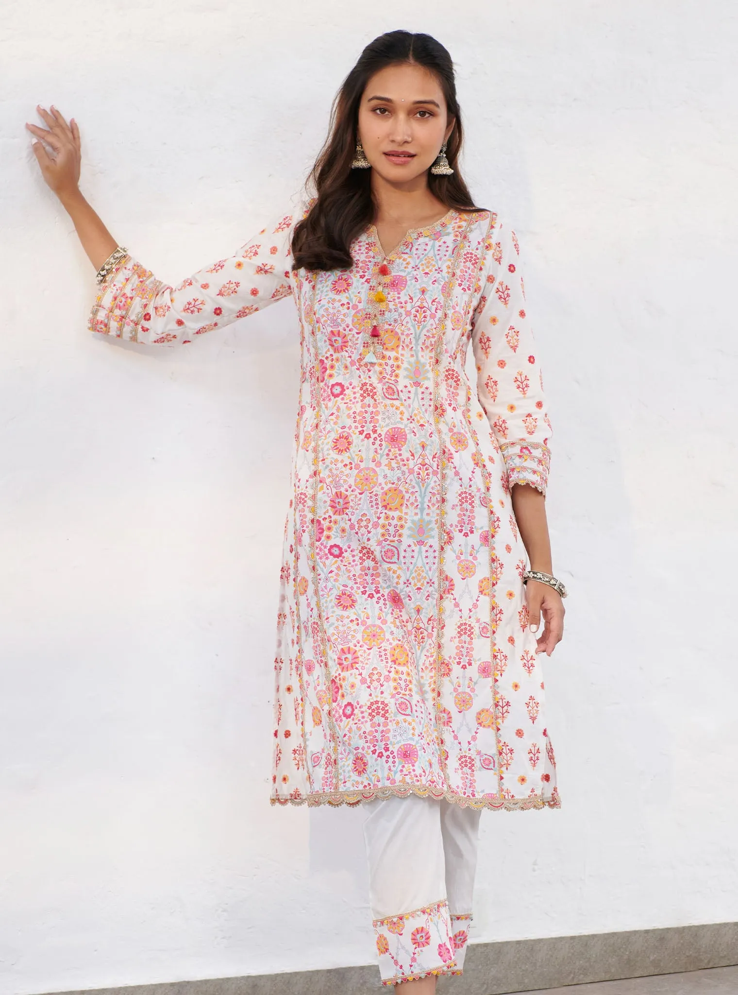 Mulmul Cotton Avery White Kurta With Avery White Pant