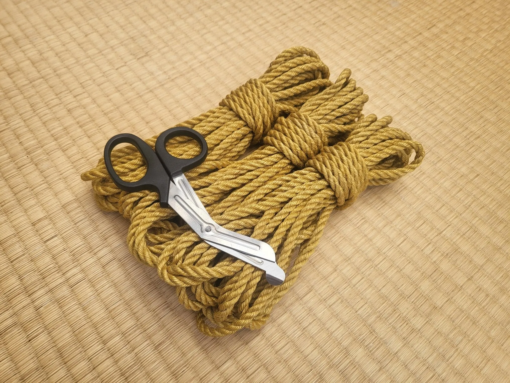 Mustard yellow jute shibari bondage rope.