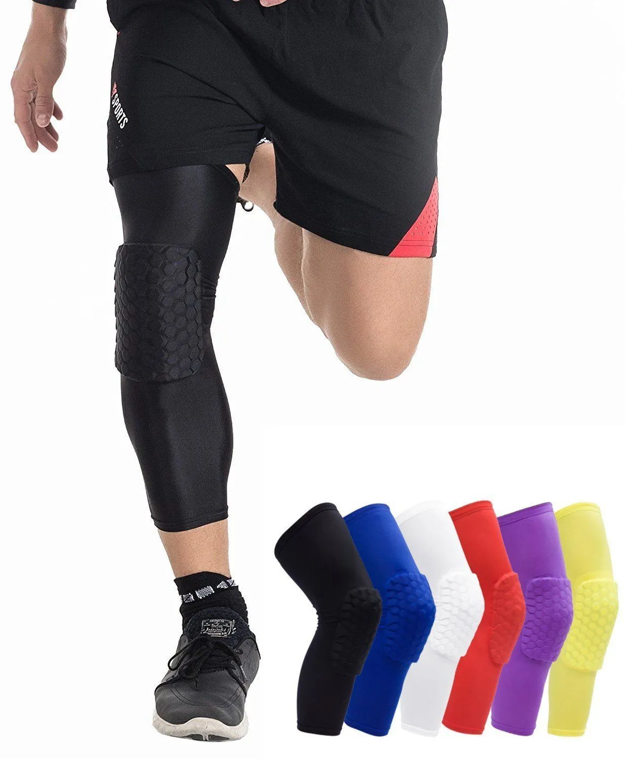 Padded Compression Knee Sleeves - Basketball, Wrestling & Volleyball HexPads!