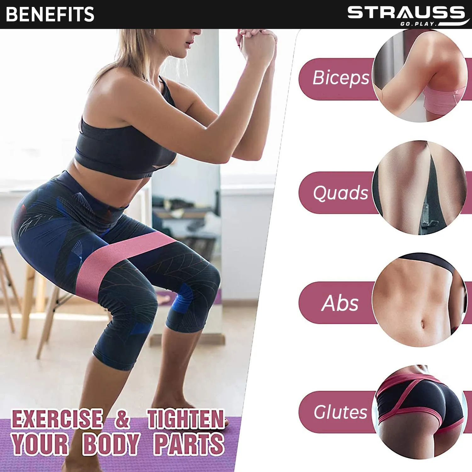 Strauss Fabric Resistance Band | Resistance Loop Band for Exercise, and Workout | Hip Band for Stretching, Squats, Legs, Thigh, Glutes and Butt Toning Workout | Ideal for Men & Women (Black)