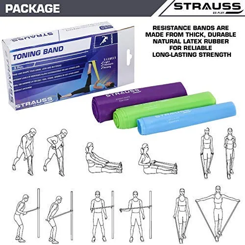 Strauss Yoga Resistance Bands (Pack of 3) and Toning Tube, (Blue)