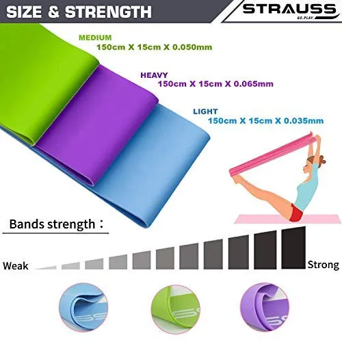 Strauss Yoga Resistance Bands (Pack of 3) and Toning Tube, (Blue)