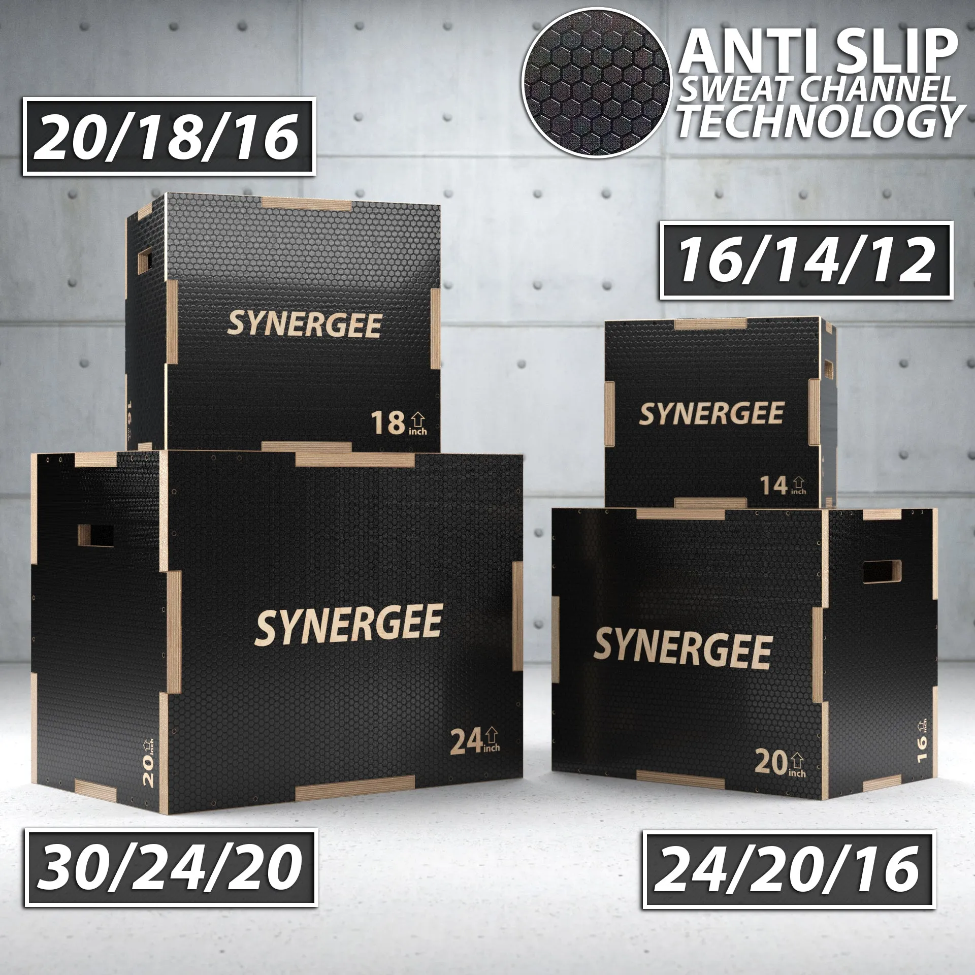 Synergee Non-Slip 3-in-1 Wood Plyo Boxes