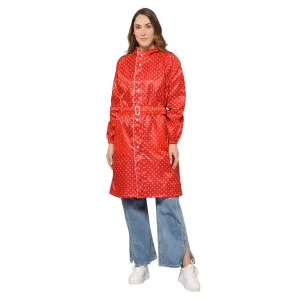 THE CLOWNFISH Raincoats for Women Rain Coat for Women Longcoat Raincoat for Ladies Waterproof Reversible Double Layer. Dotty Delight Series (Red, XX-Large)