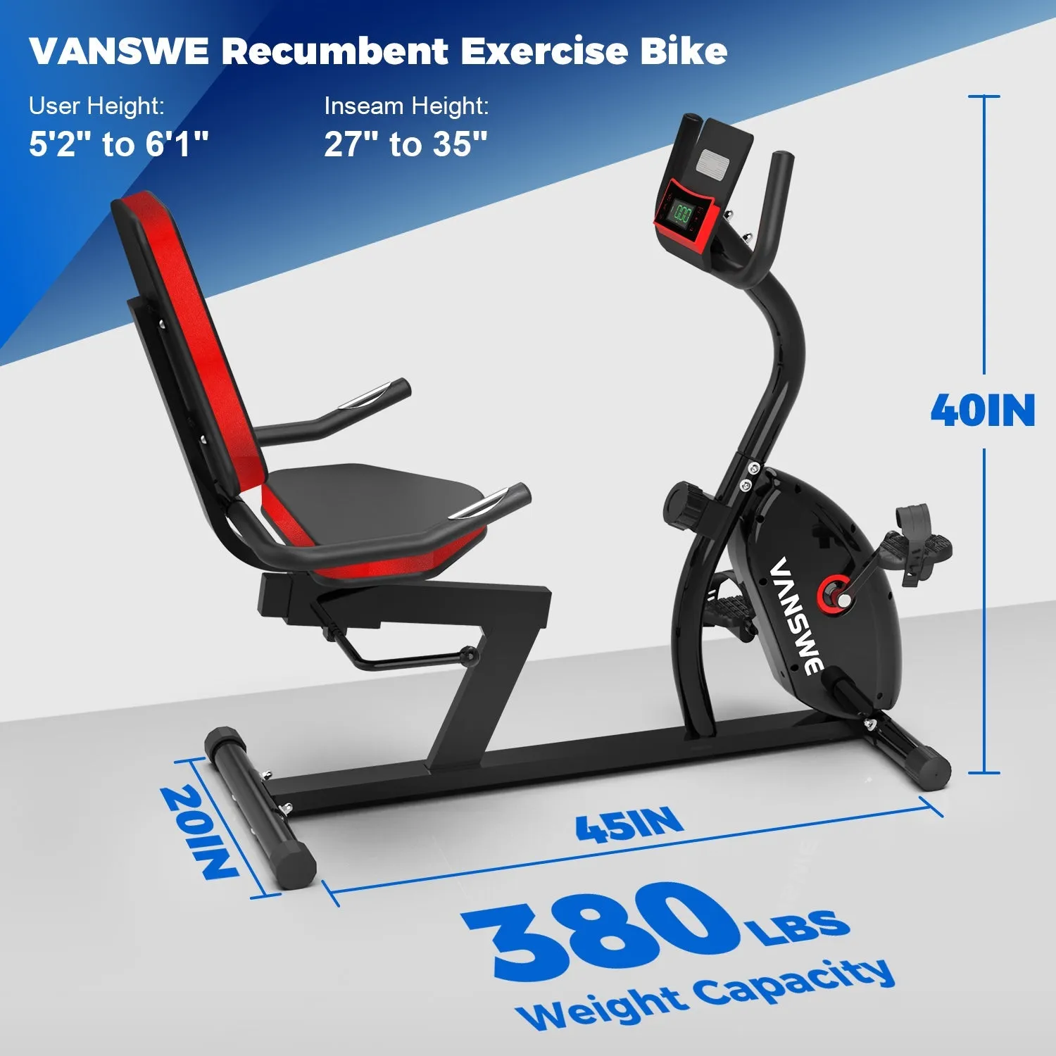 VANSWE Recumbent Bike With 16-Level Magnetic Tension Control System(2024)