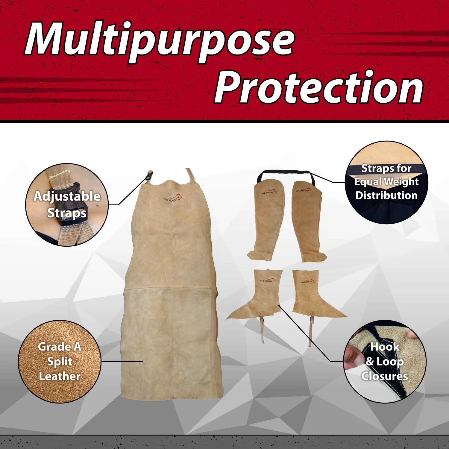 Welders Leather Protection Kit With 5 Piece Full Body Protection, Brown